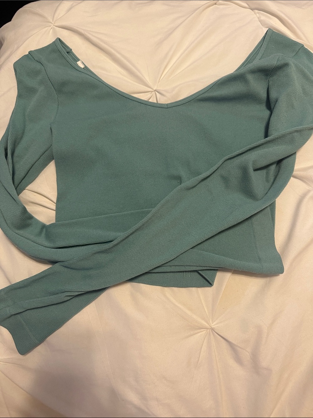 Aeropostale Ribbed Scoop-Neck Crop Top - Teal